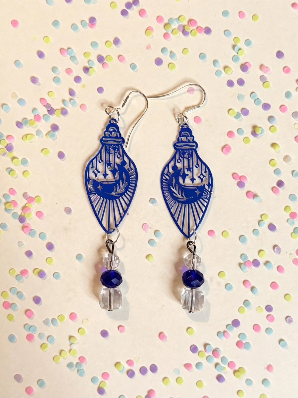 Blue Crescent Moon Drop Earrings - Unbranded